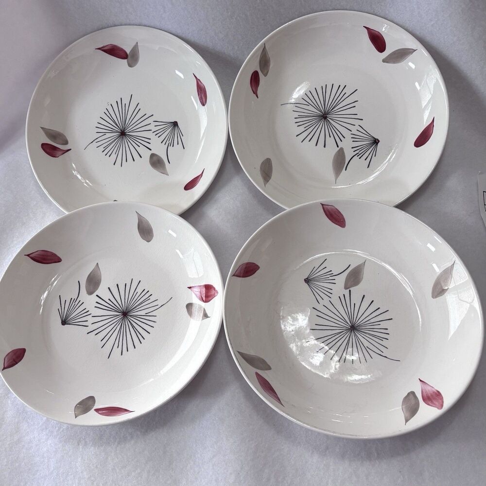 Vintage 1955 Stetson Hand Painted Thistle Starburst Salad Bowls MCM Set Of 4